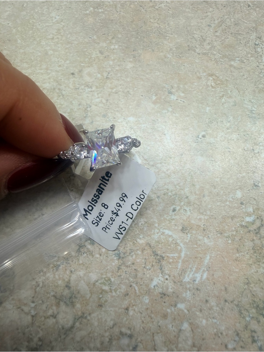 Moissanite Silver Rings in Clear White - Size 8